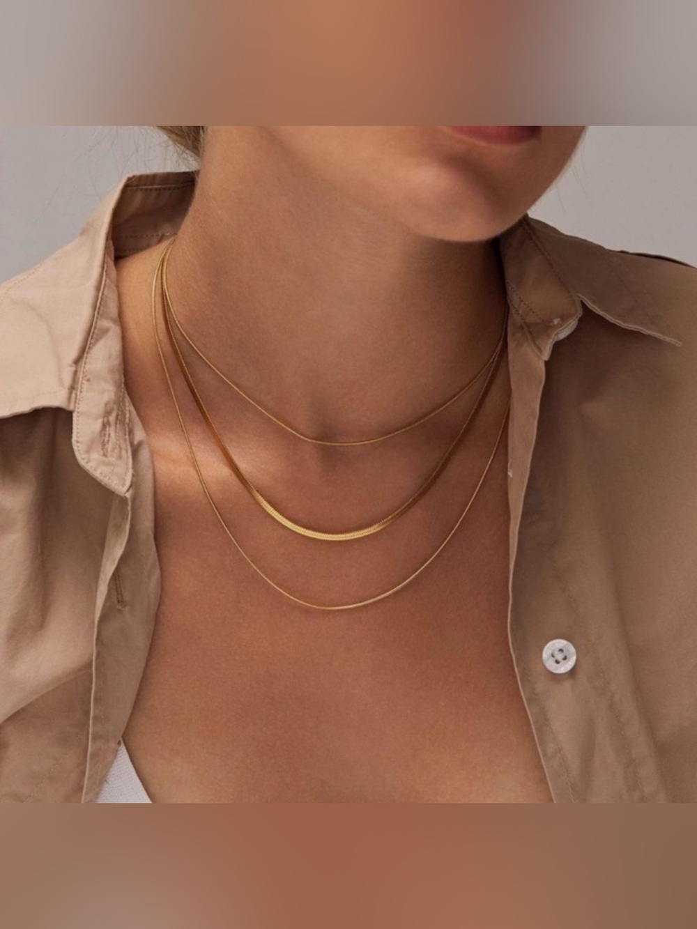 14k Gold Plated 3pc Herringbone Necklace Set